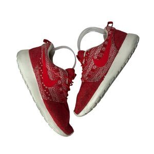Nike Roshe One Winter Print Shoes Women's sz 8 Red Fair Isle Knit